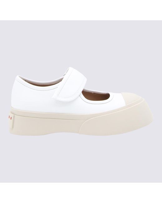 Marni White Leather Mary Jane Flats