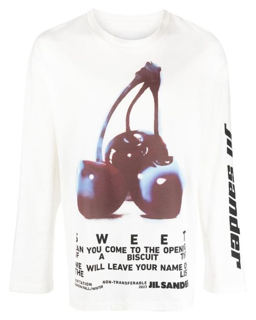 Jil Sander White Printed Cotton T-shirt for men