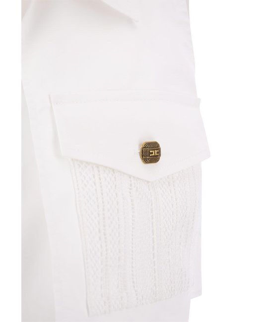 Elisabetta Franchi White Cropped Shirt With Lace Pattern