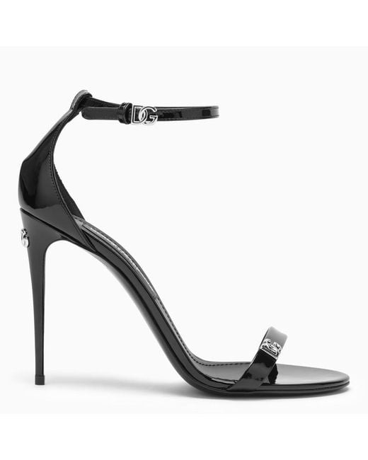 Dolce & Gabbana Black Dolce&gabbana High Patent Sandal With Logo