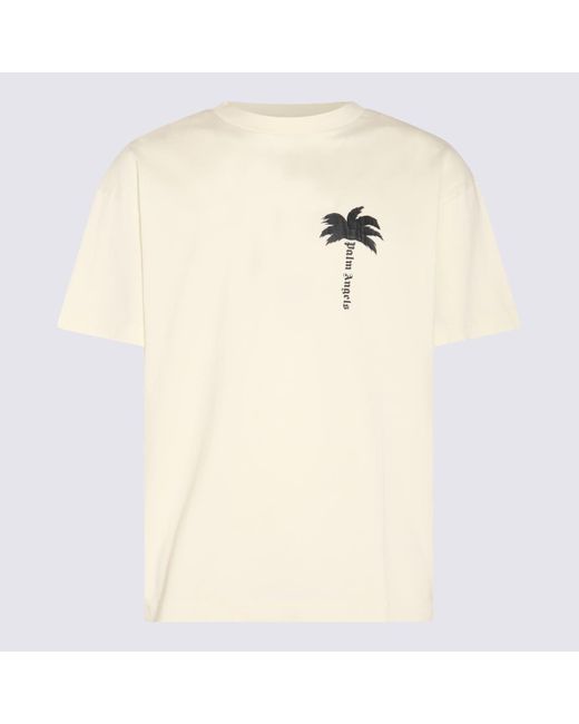 Palm Angels Natural Cream And Cotton T-Shirt for men