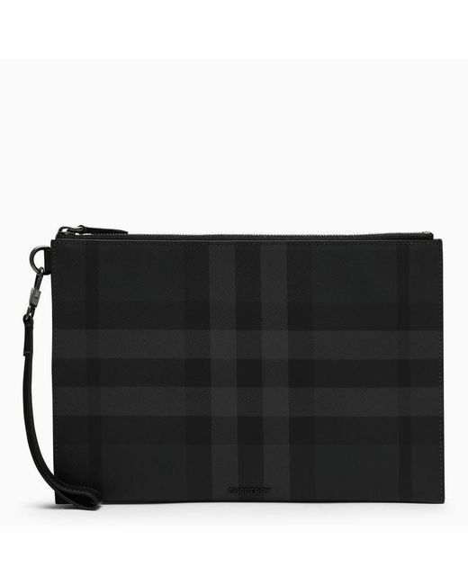 Burberry Black Charcoal Zipped Pouch Check for men