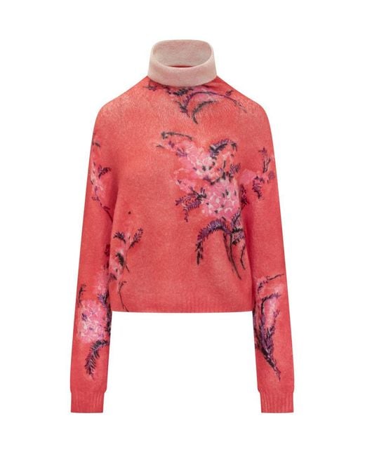 DES_PHEMMES Red Des Phemmes Turtleneck Sweater With Print
