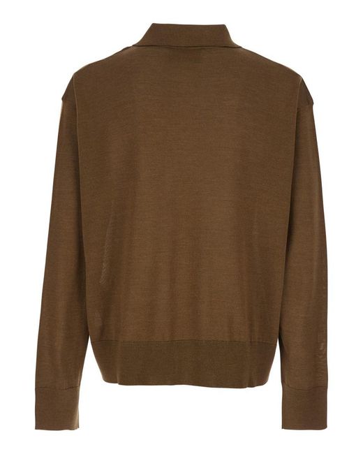 AMI Brown Polo Shirt With Classic Collar And Logo Embroidery On The Front for men