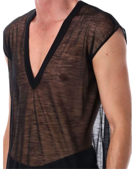Rick Owens Black Sheer Wool Deep V Tank for men