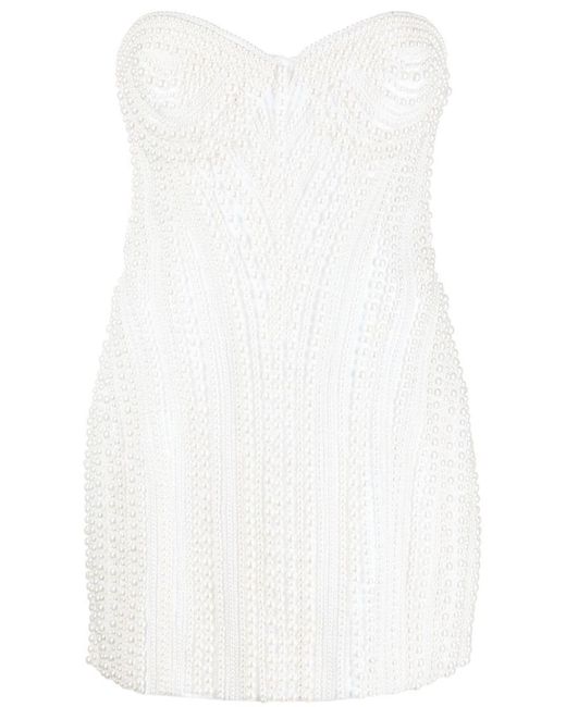 retroféte White Faux-pearl Embellished Minidress