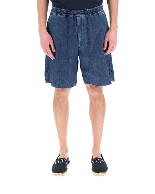 Valentino Chambray Denim Shorts in Blue 