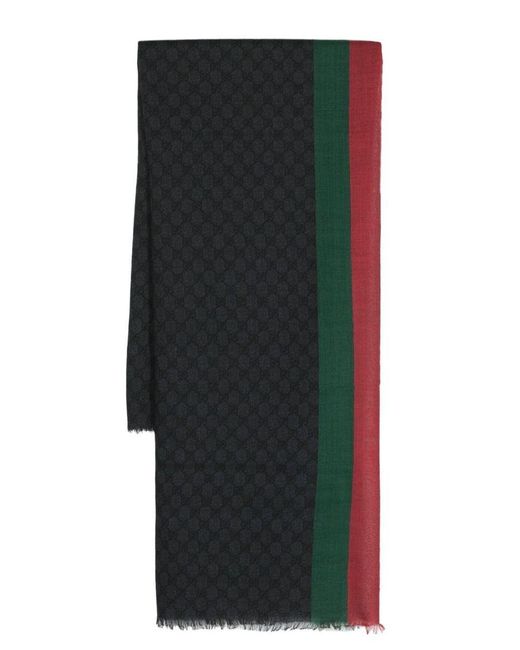 Gucci Black GG And Web Motif Wool Scarf for men