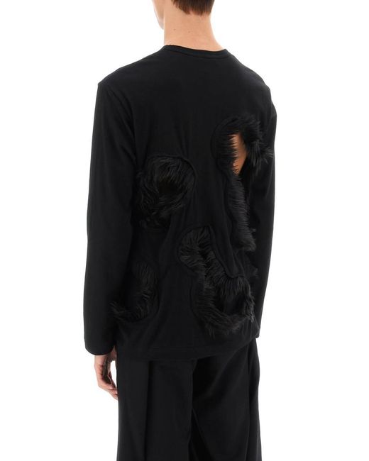 Comme des Garçons Black Long-Sleeved T-Shirt With Faux Fur-Trimmed Cut-Outs for men