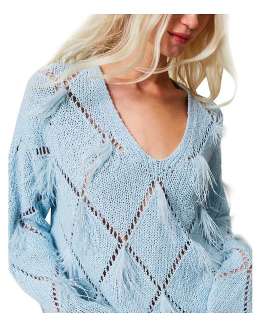 Twin Set Blue Light Jumper With Feathers