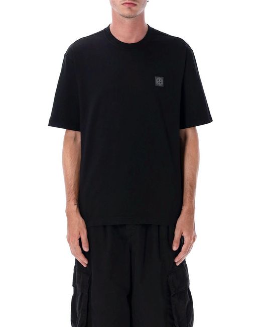 Stone Island Black Compass Patch Cotton T-Shirt for men