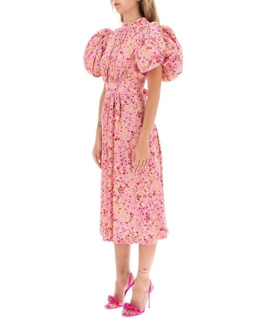 ROTATE BIRGER CHRISTENSEN Pink Rotate Jacquard Dress With Puffy Sleeves
