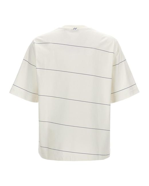 Burberry White Logo Embroidery Striped T-shirt for men