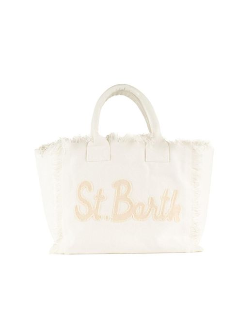 Mc2 Saint Barth White Canvas Shoulder Bag With St.Barth Patch