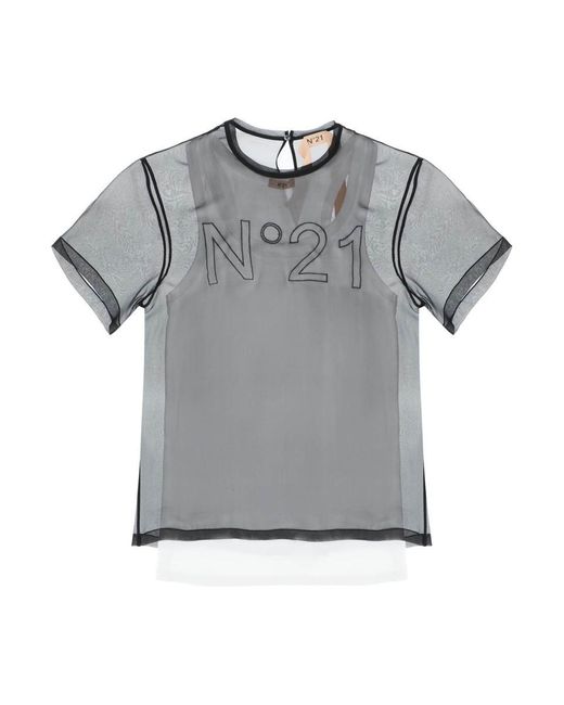 N°21 Gray N.21 Georgette T-shirt With Logo