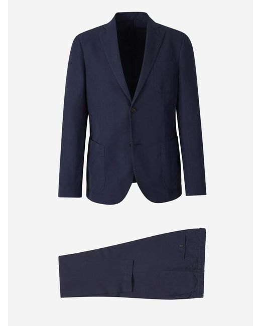 Incotex Blue Plain Linen Suit for men