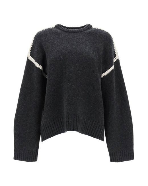 Totême  Black Toteme Sweater With Contrast Embroideries
