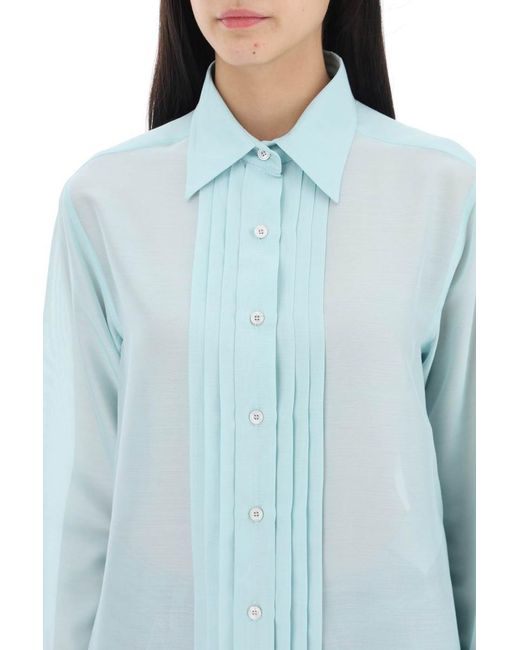 Tom Ford Blue Silk Shirt With Plastron