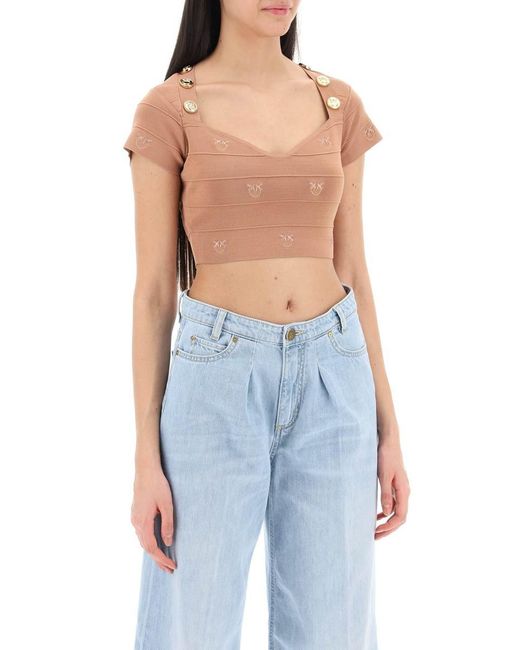Pinko Natural Hoodia Knitted Crop Top