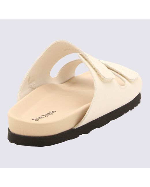Palm Angels White Cream Leather Logo Sandals for men