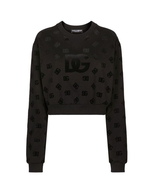 Dolce & Gabbana Black Jersey Sweatshirt With Flocked Dg Logo Print