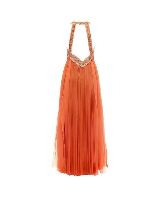Alberta Ferretti Orange Crew Neck Silk Closure With Zip Long Dresses