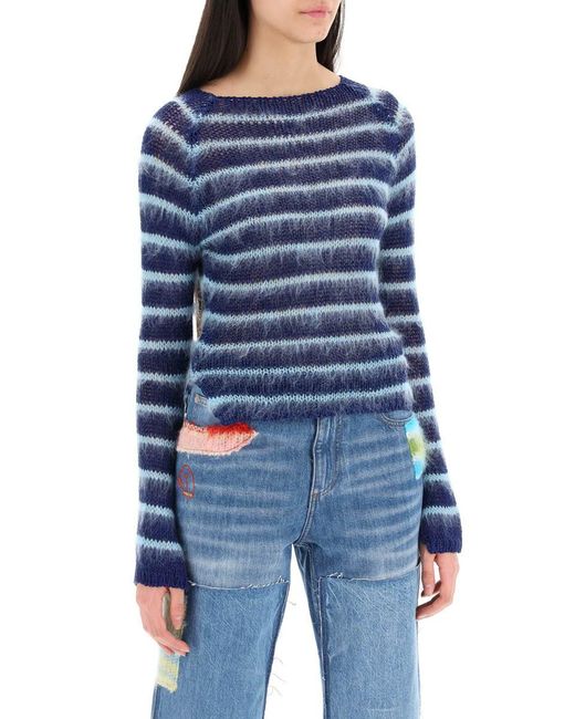Marni Blue Striped Cotton And Mohair Pullover