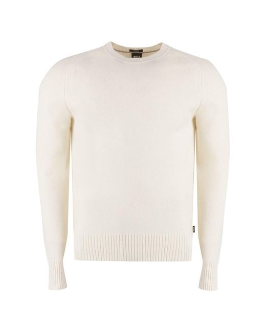 Boss White Crew-Neck Cashmere Sweater for men