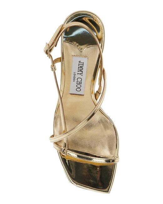 Jimmy Choo Natural 'Etana' Metallic Slingback Sandals With Sculpted Heel