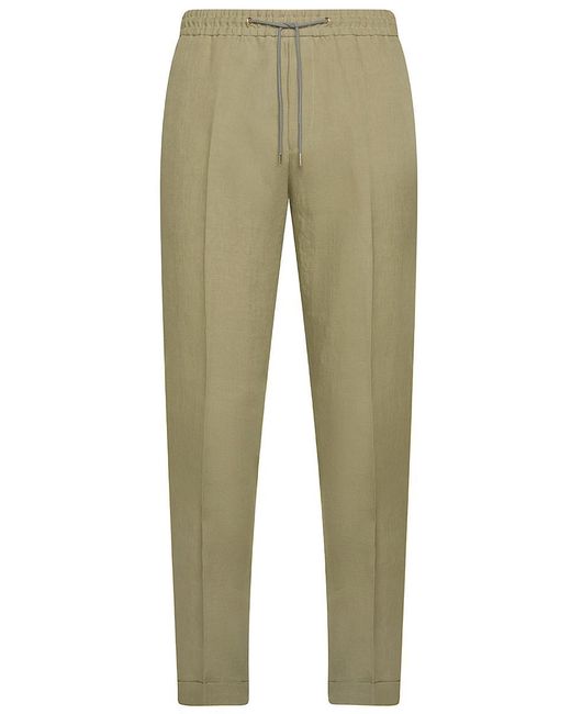 Paul Smith Green Linen Pants With Pressed Crease And Drawstring Waist for men