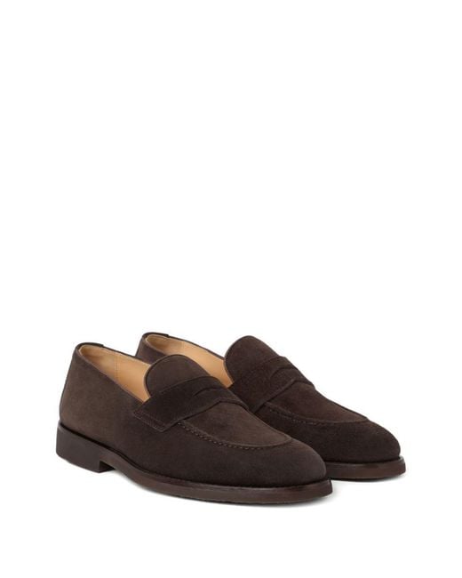 Brunello Cucinelli Brown Suede Leather Loafers for men