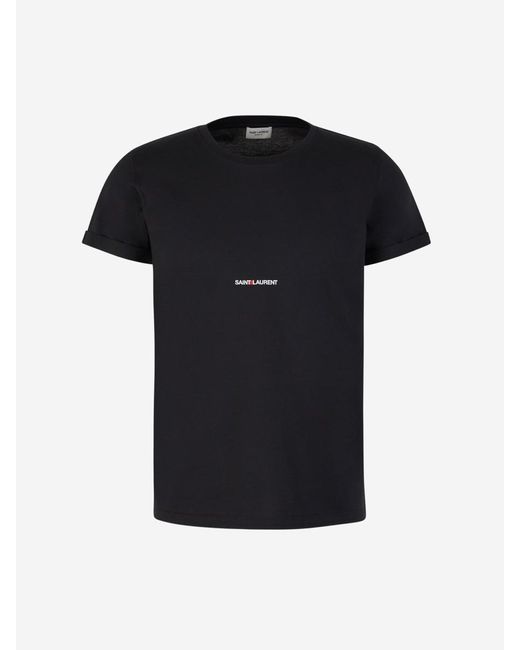 Saint Laurent Black Cotton Logo T-Shirt for men