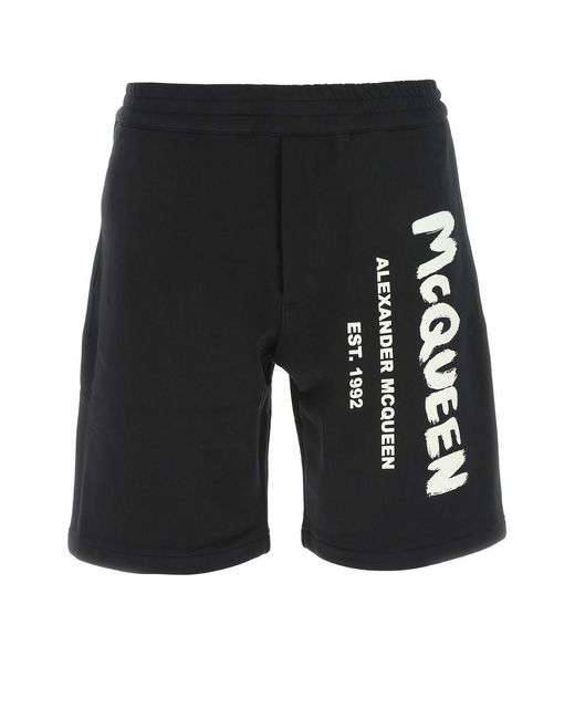 Alexander McQueen Black Bermuda Shorts With Graffiti Logo Print for men