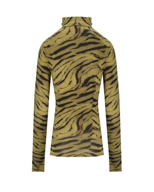 Ganni Green Khaki Zebra Print Turtleneck Top