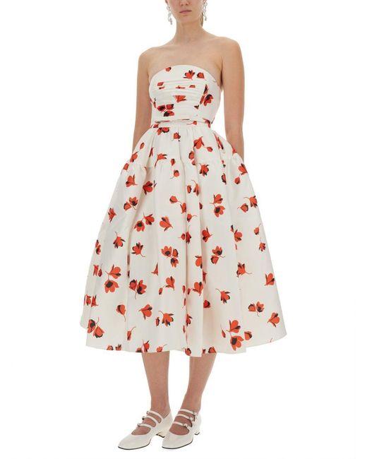 Self-Portrait White Midi Dress With Floral Print