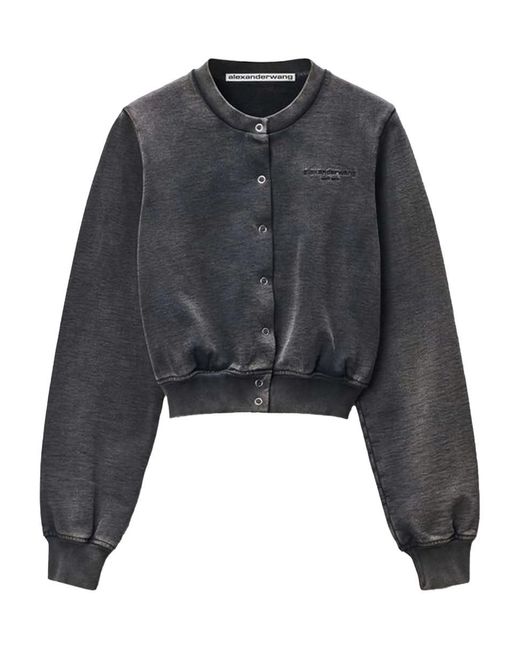 Alexander Wang Black Shrunken Snap Cardigan Crewneck
