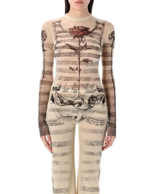 Jean Paul Gaultier Natural Mesh Tatoo Mariner Top