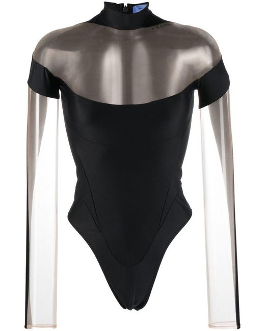 Mugler Panelled Highneck Bodysuit in Black Lyst