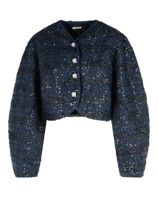 ROTATE BIRGER CHRISTENSEN Blue Dark Polyester Short Jacket