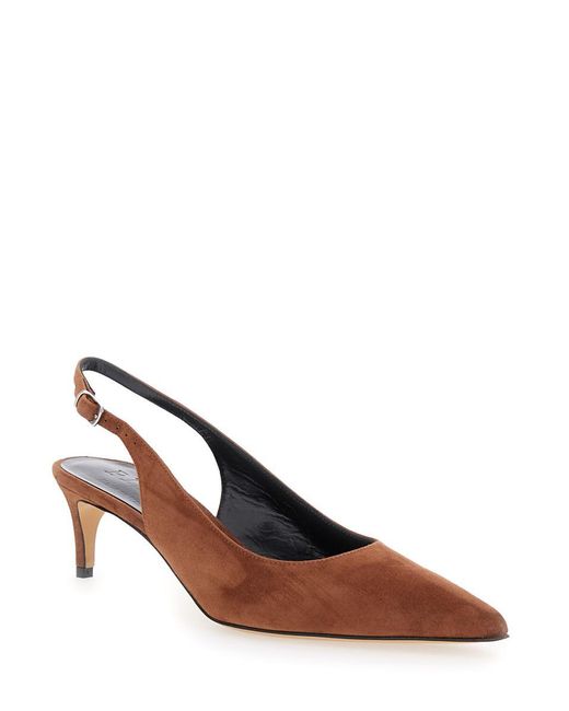 Plain Brown 'Luisa' Slingback Pumps With Low Heel