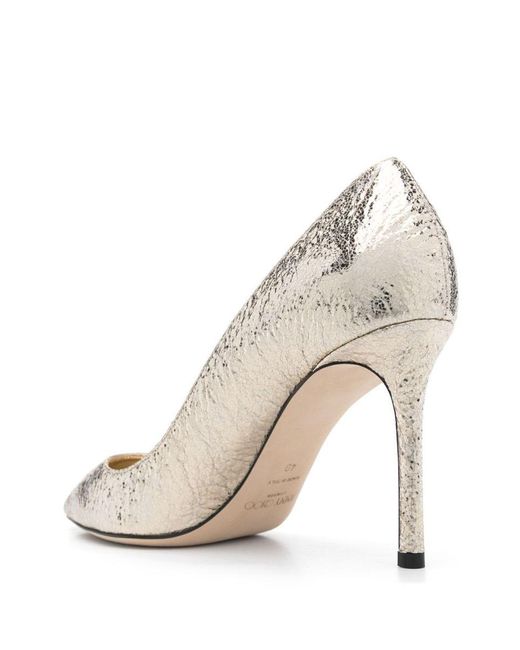 Jimmy Choo White Cracked Effect Leather Mini Romy Pumps 85