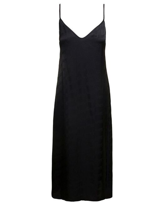 Balenciaga Black Satrin Pyjama Dress With Bb Monogram Jacquard
