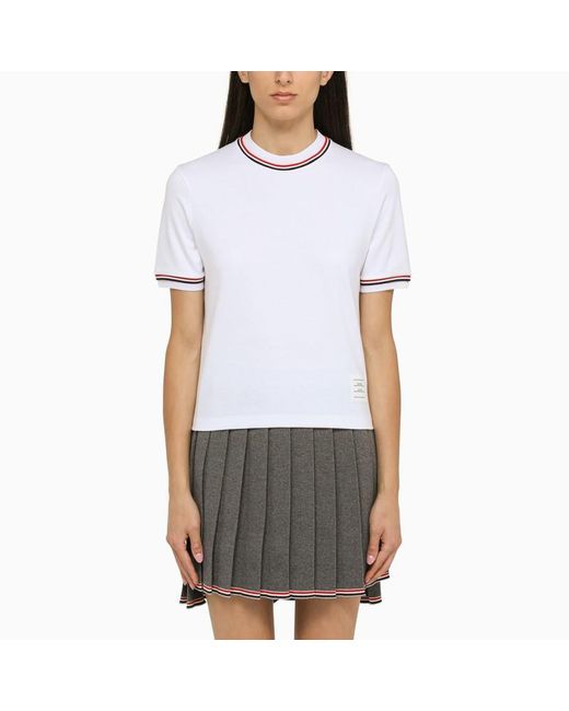 Thom Browne White Crew Neck T Shirt With Patch