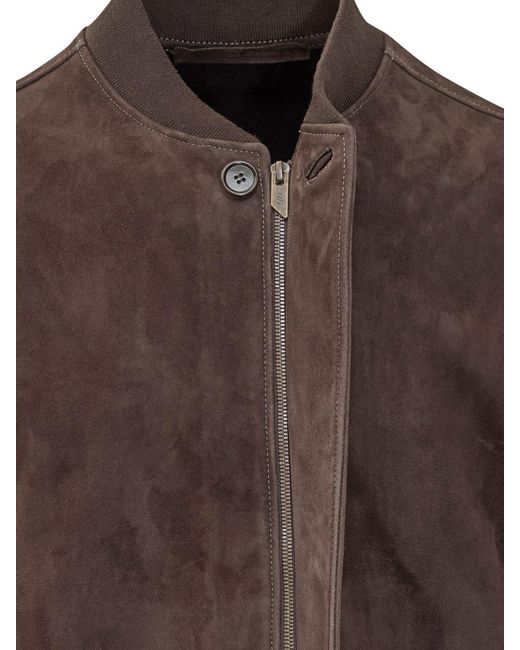 Salvatore Santoro Brown Suede Leather Bomber Jacket for men