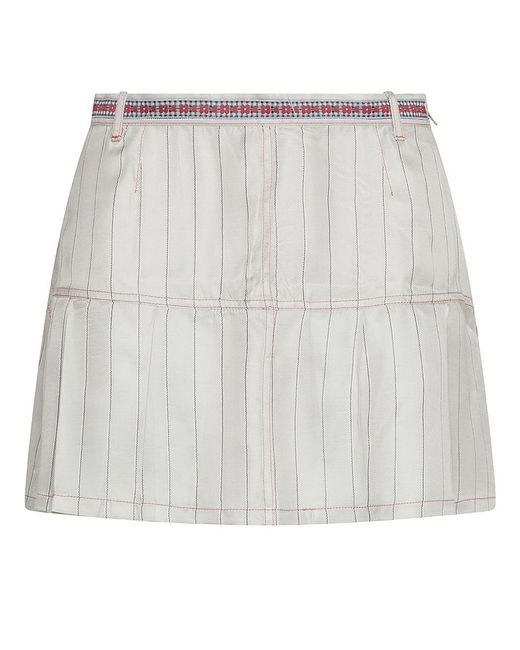 Cormio White Chelsey Viscose Miniskirt With Colored Belt And Striped Pattern