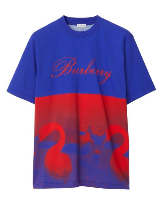 Burberry Blue Swan Print T-shirt for men