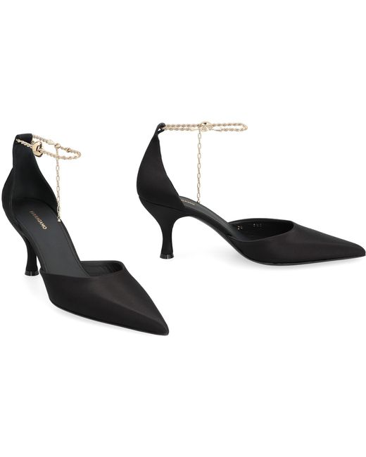 Ferragamo Black Dana Satin Slingback Pumps