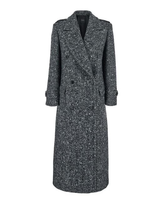 Plain Gray Grey Double-breasted Coat With Wide Notched Revers In Wool Woman