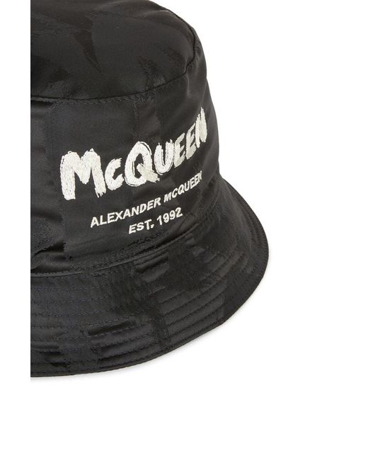 Alexander McQueen Black Graffiti Bucket Hat for men