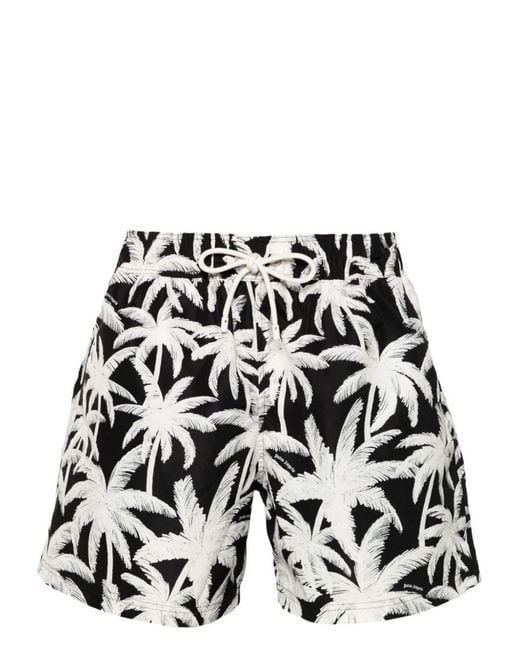 Palm Angels Black Allover Logo Swim Shorts for men